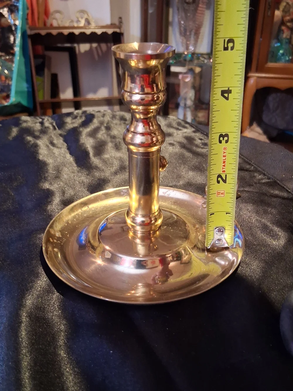 Brass Chamberstick Candlestick Holder - Shiny Gold Finish